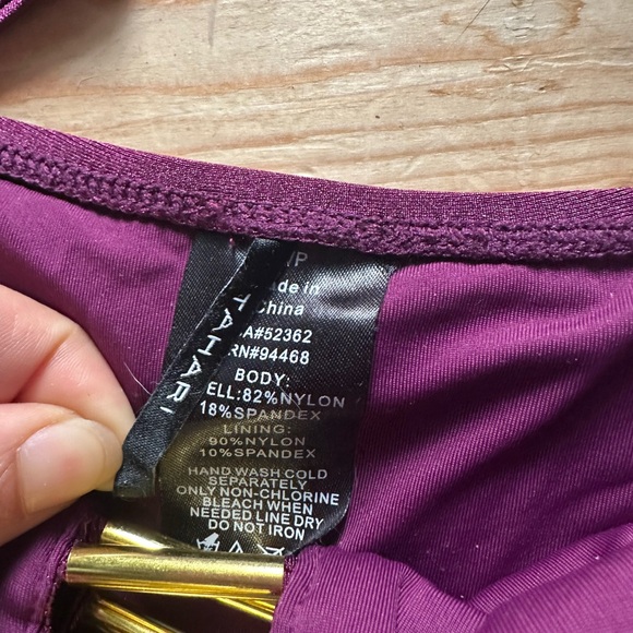 Tahari Plum One-Piece Swimsuit with Gold Accent Hardware - Picture 2 of 3